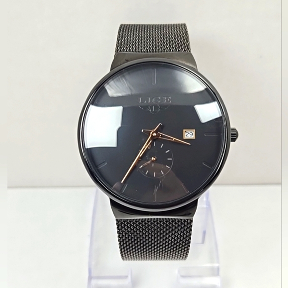 LIGE Dream Black Mesh Stainless Steel Date Quartz Subdial Watch New Battery Mens - Picture 1 of 11